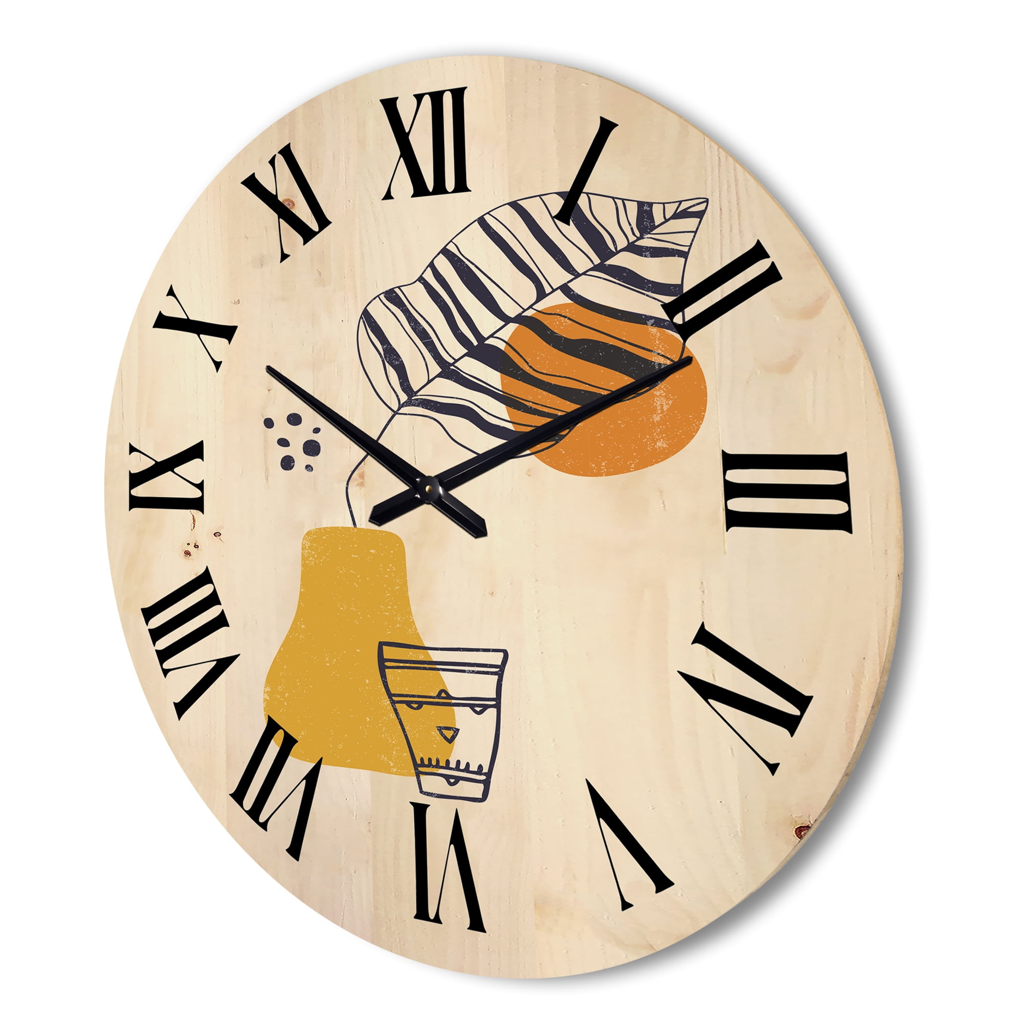 Designart 'Abstract Shapes Botanical Minimalist Leaf' Modern Wood Wall Clock