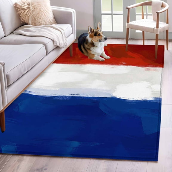 Red Blue White Striped Area Rugs 3'x5', Small Throw Rugs for Living Room Bedroom, Modern Abstract Art Stripes Farmhouse Indoor Outdoor Rug Non-Slip Low Pile Carpet Runner Reversible Floor Mats