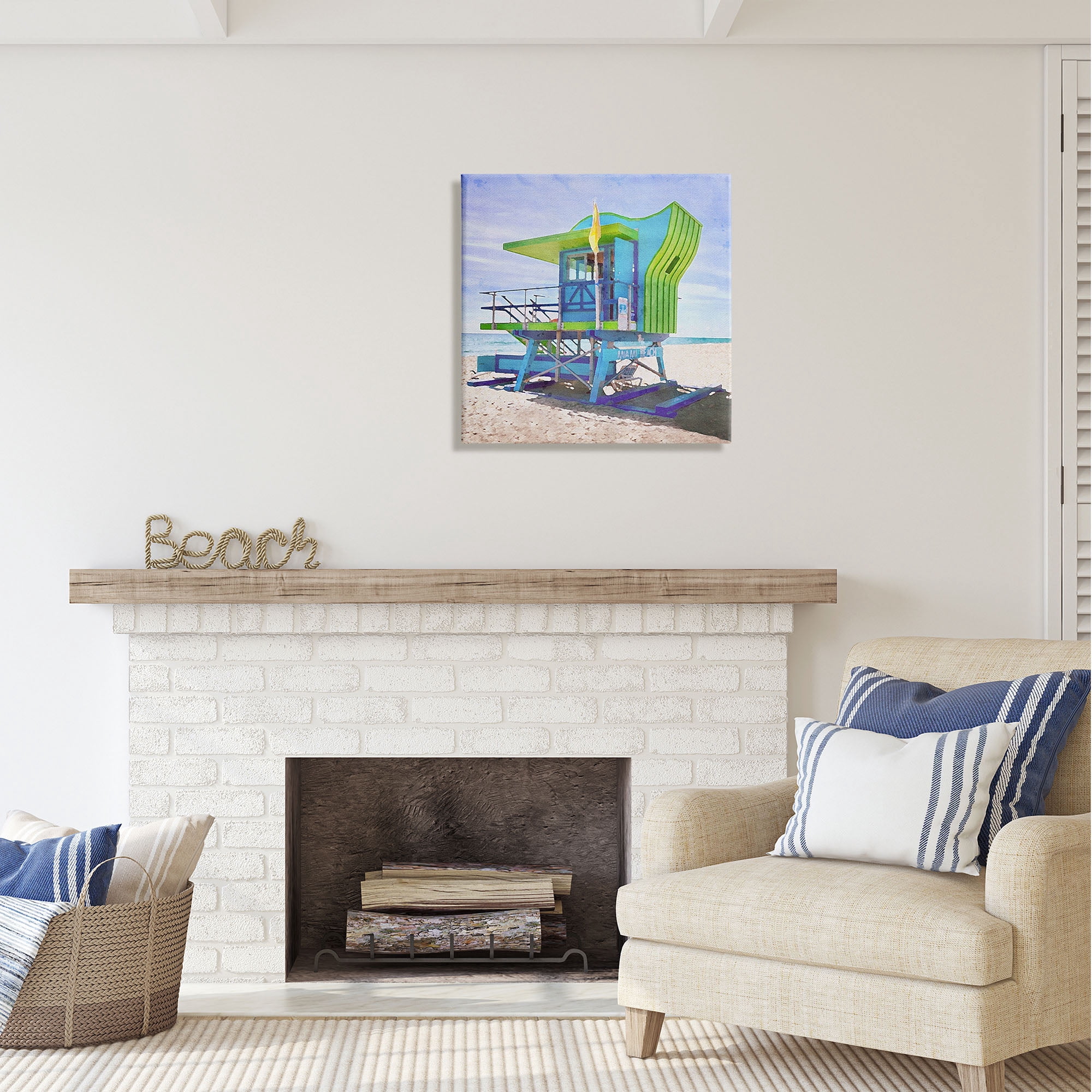 Stupell Industries Green Beach Hut Nature Painting Gallery Wrapped Canvas Print Wall Art, 24 x 24