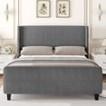 thumbnail image 2 of Miniyam Queen Size Upholstered Bed with Wingback Headboard, USB Charging Station for Adult, Gray, 2 of 7