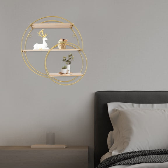 Decorative Wall Shelf, 3-Tier Golden Finish with Smooth Edges, Includes Traceless Nails, Perfect for Study and Kitchen Use