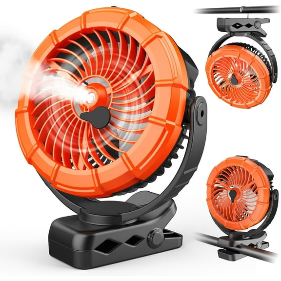 Portable Misting Clip on Fan, 100ml Camping Stroller Fan with Mist & LED, 5200mAh Outdoor Rechargeable Battery Operated Fans, 360° Rotate Cooling Spray Fans for Travel/Home/Beach/Golf Cart