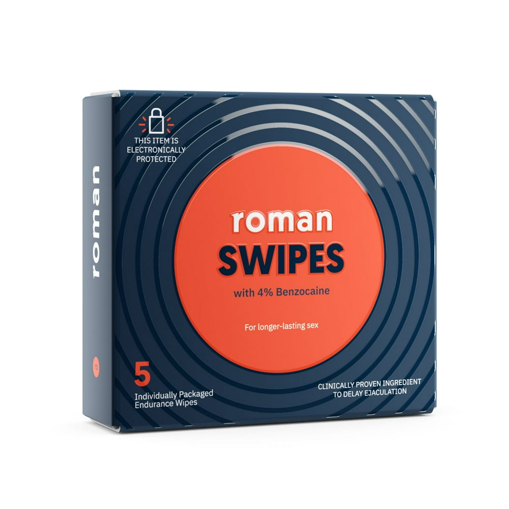 Roman Swipes, Packs of 5, 4 Benzocaine Wipes for Premature Ejaculation