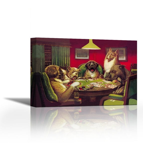 Poker Dogs: Stun, Shock and the Win, 1903 - Contemporary Fine Art Giclee on Canvas Gallery Wrap - wall décor - Art painting - 16 x 11 Inch - Ready to Hang
