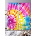 thumbnail image 3 of Round Corlorful Tie-dye Sheer Curtains 84 Inches Long 2 Panels Blue Watercolor Retro Ethnic Style Light Filtering Semi Sheer Window Curtains Drapes for Bedroom Living Room 52"x84", 3 of 7
