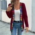 thumbnail image 2 of CharmCyan Women's Casual Bohemian Style Floral Applique Cardigan Knitted Long Sleeve Jacket Red M, 2 of 2