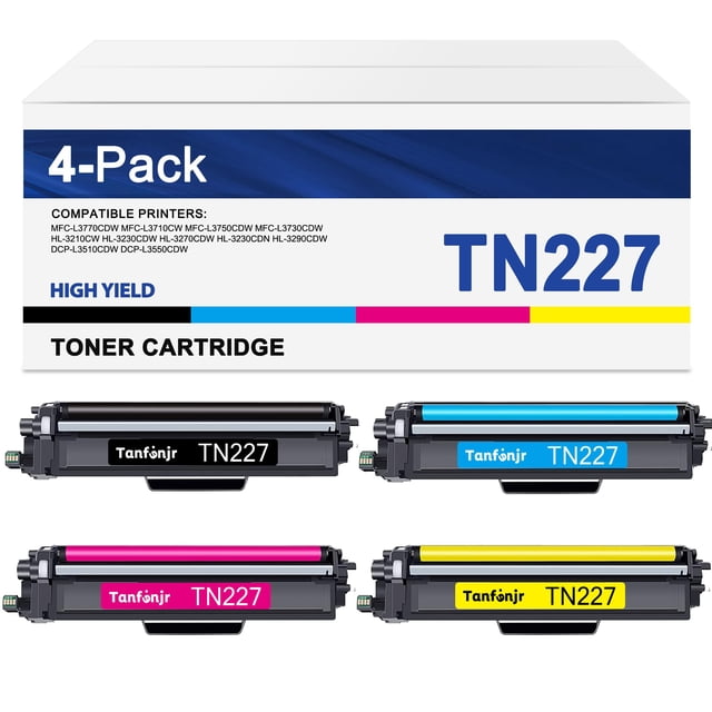Cartucho de tóner TANFENJR TN227 de alto rendimiento, paquete de 4 para Brother