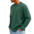 thumbnail image 4 of Domuza Shirts for Men Big and Tall Crew Neck Long Sleeve Cotton Blend T Shirts Spring Fall Trendy Casual Solid Knitted Basic Tops Dark Green L, 4 of 6