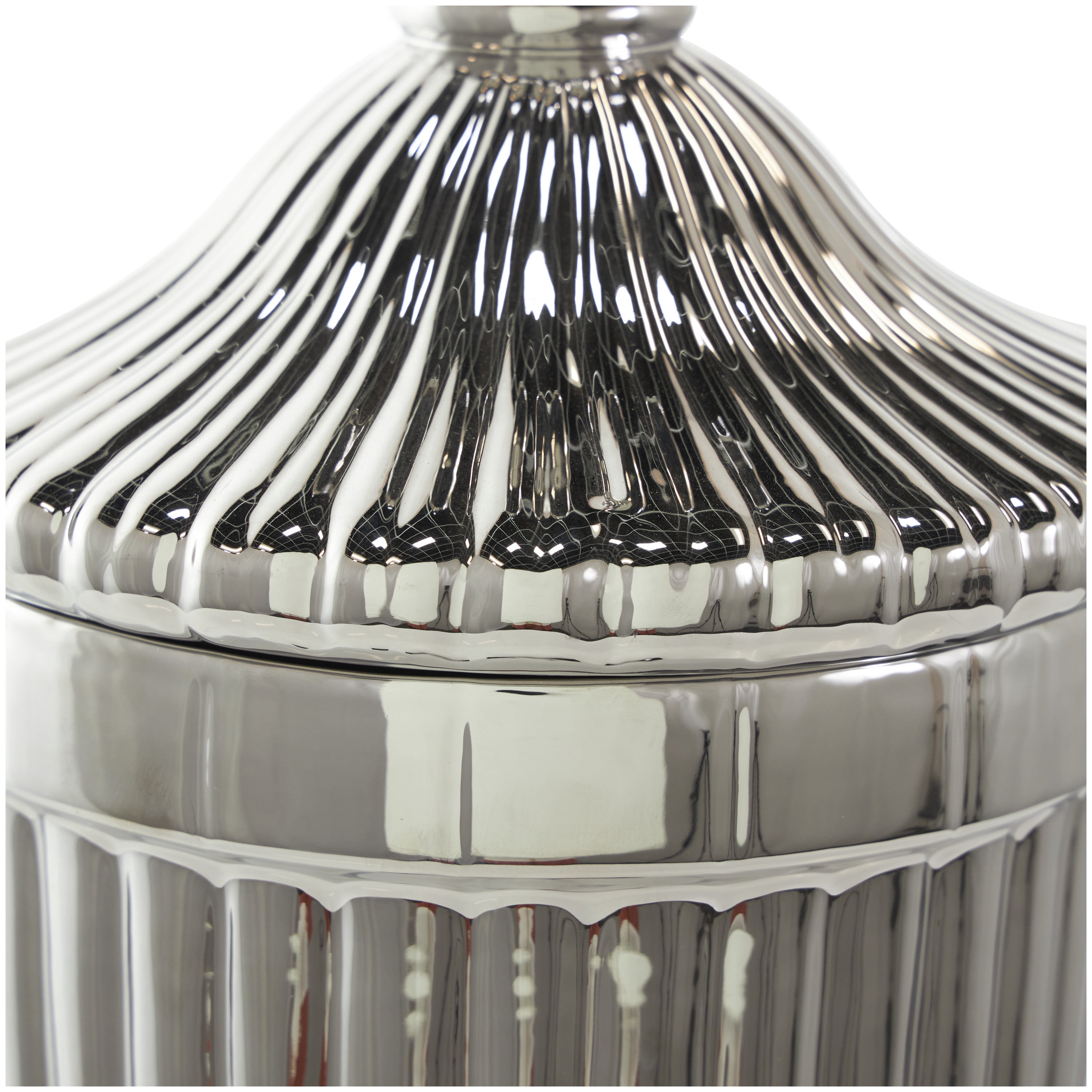 DecMode 10" x 25" Silver Ceramic Tall Decorative Jars with Grooves, 1-Piece