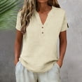 thumbnail image 5 of Rutainlusire Womens Button Notch V-Neck Tops Ladies Casual Solid Color Breathable Summer Tops, 5 of 6
