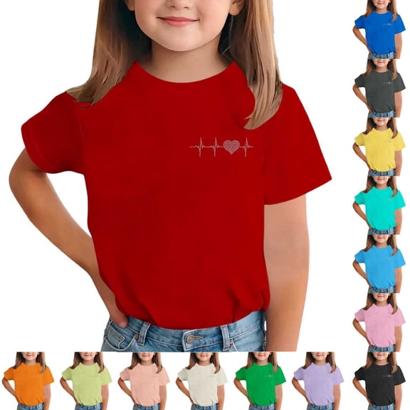 Bnwani Girls Shirts Crew Neck Comfortable Shirt Summer Breathable Tops Red Sizes 1-13