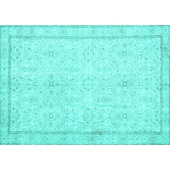 Ahgly Company Machine Washable Indoor Rectangle Persian Turquoise Blue Traditional Area Rugs, 5' x 7'