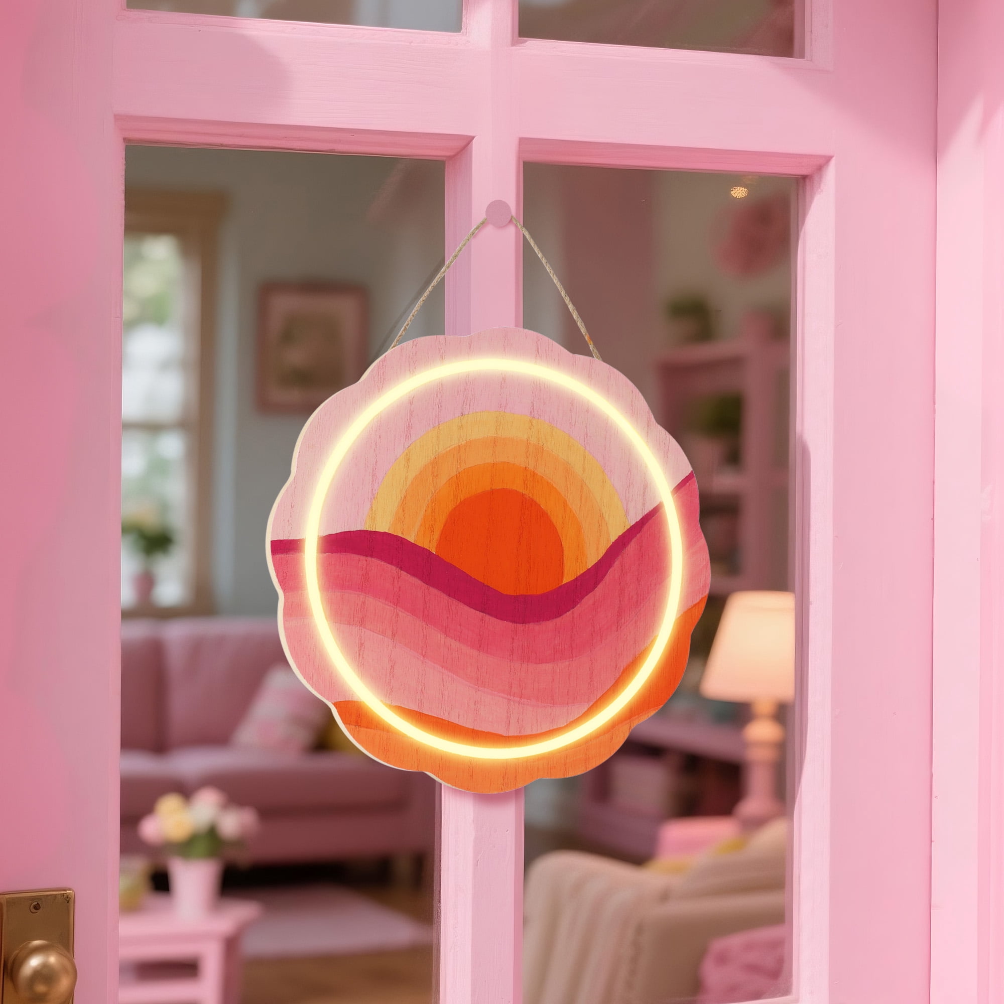 Hello Hobby LED Wooden Scalloped Round Plaque, Unfinished Surface, 10.24 in x 1.4 in x 10.24 in