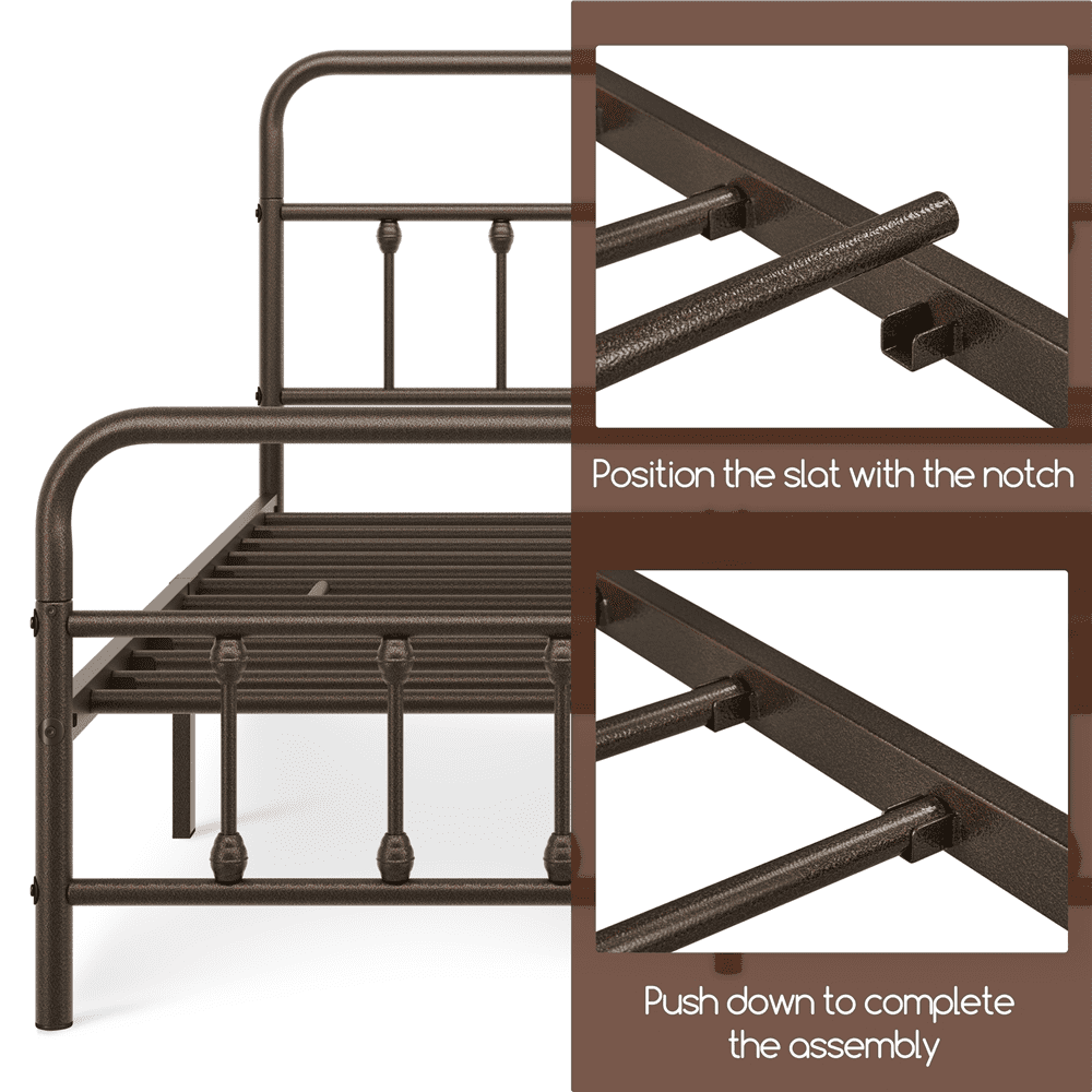 Alden Design Full  Size Metal Platform Bed with High Headboard for Adults, Bronze