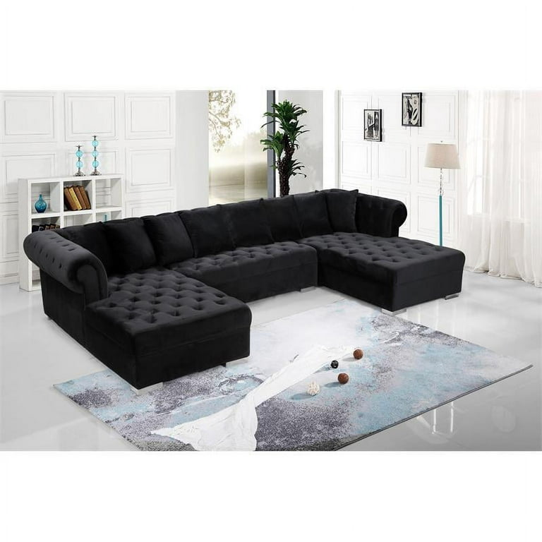 Meridian Furniture Presley 3pc Velvet Sectional in Black
