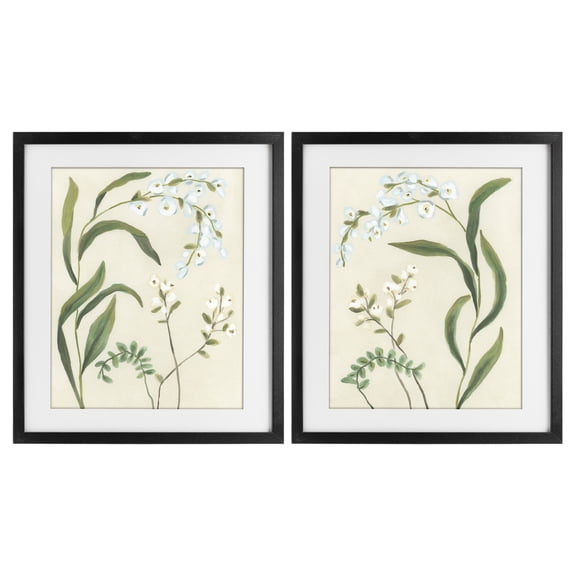 Stupell Industries Vintage Snowdrop Stems 2 Piece Black Framed Print Under Glass Set, design by June Erica Vess