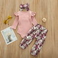 thumbnail image 3 of FRSASU Newborn Infant Baby Girls Stripe Romper+Floral Pants +Headbands Outfits Set, 3 of 9