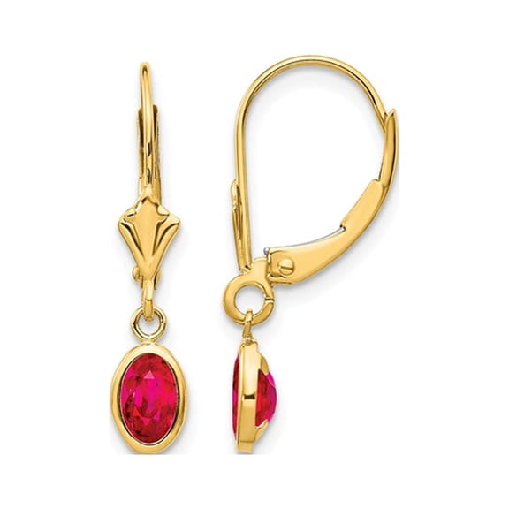 14K Yellow Gold 1.25 Carat (Ctw) Leverback Natural Ruby Dangle Earrings for Women
