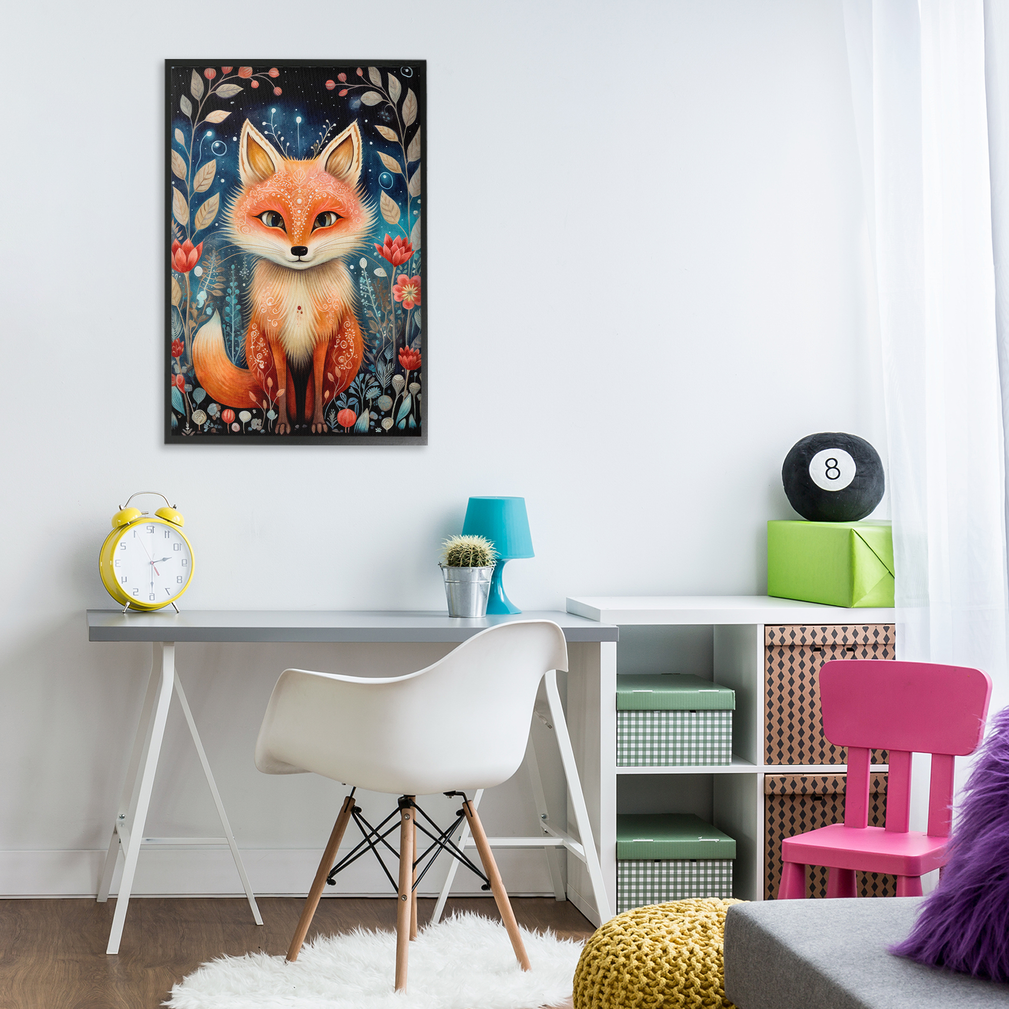 Stupell Industries Woodland Pattern Fox Animals & Insects Painting Black Framed Art Print Wall Art, 20 x 30