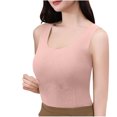 thumbnail image 2 of RXIRUCGD Femmes Couleur Unie Col Rond Sans Manches Poches avant et Oreilles Version Fine Haute Élasticité Deux Tons sous-Vêtements Chauds Haut (Rose, Taille:3TG), 2 of 4