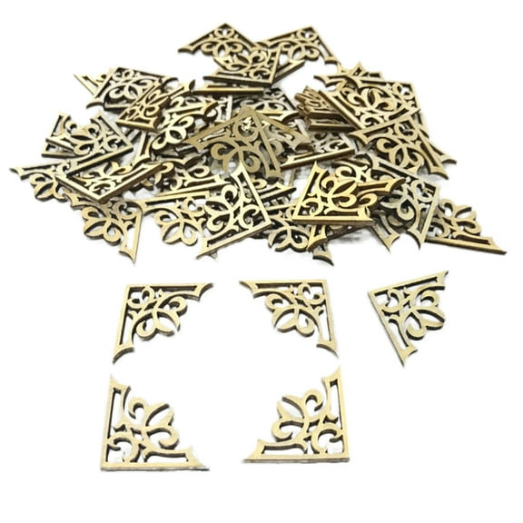 Hemoton 50pcs Unfinished Wood Book Corner Protectors Unfinished Wooden Slice Vintage Book Corner Covers Decorative Book Edge Protector For Scrapbook Menu File Folder Photo