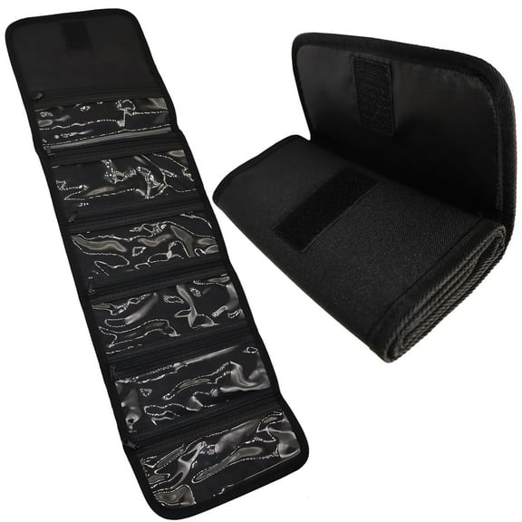 Melissazuly Organizer Unisex Envelope Travel Wallet with 6 Zippered Pocket Multipack Money Pouch, Black, 1 Pack