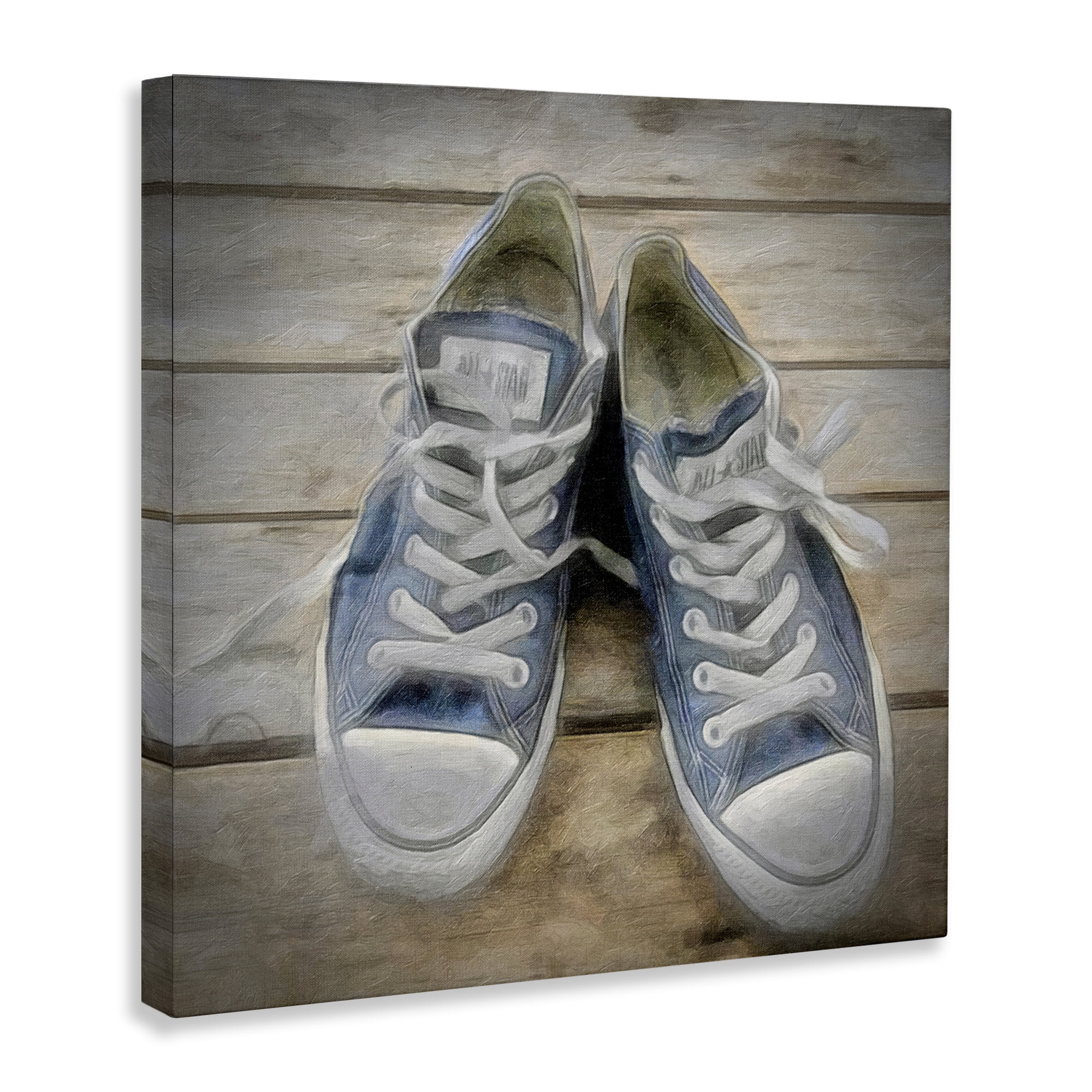 Stupell Industries Denim Blue Classic Sneakers Fashion Painting Wrapped Canvas Art Print Wall Art, 36 x 36