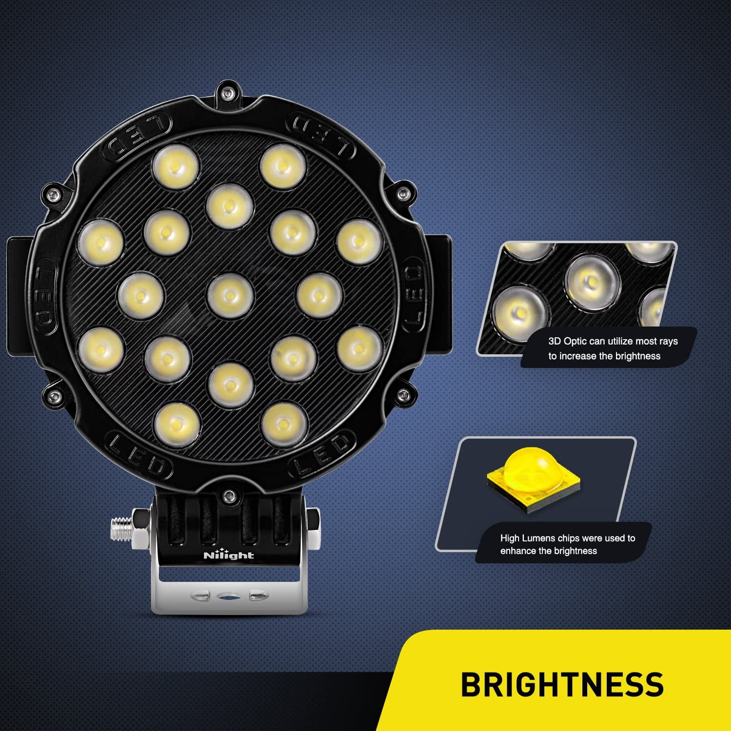 Nilight LED Light Bar 2PCS 7Inch 51w Spot Round Led Off Road Lights Fog Light Driving Lights Roof Bumper Light Bars for Trucks Boat Lights, 2 Years Warranty