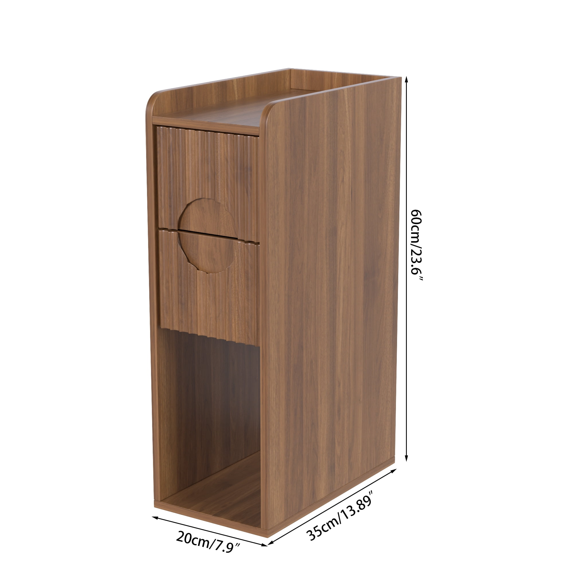End Tables Set of 2, Small Side Table, Slim Side Table, Wood 2 Drawer Narrow Nightstand