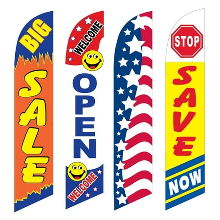4 Advertising Swooper Flags Big Sale Welcome Open Patriotic Save Now