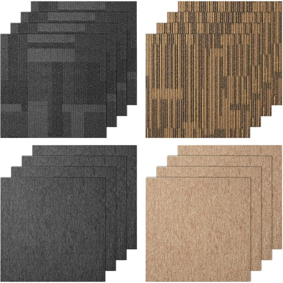 lesen Carpet Tile Floor Squares w/Padding Attached 12/16/20/24pcs 20x 20" 24x24
