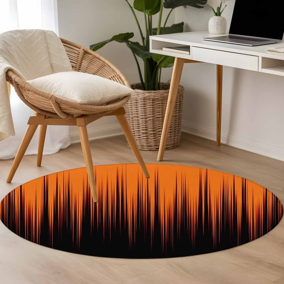 Burnt Orange Black Ombre 3.3ft Round Rug for Bedroom Reading Corner, Abstract Modern Lines Gradient Washable Non Slip Circle Area Rug