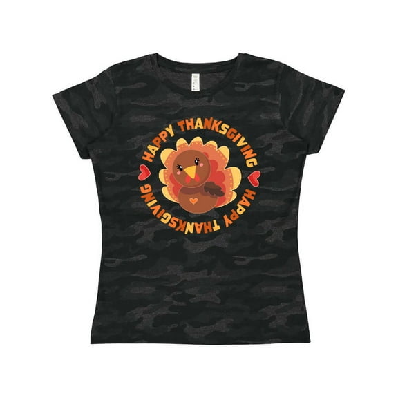 Inktastic Happy Thanksgiving with Cute Turkey Women's T-Shirt