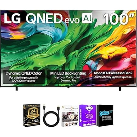 LG 100" QNED85A Series 4K Smart TV 2025 QNED evo AI MiniLED HDR webOS WiFi Bluetooth Gaming Ready HDMI Cable Streaming Bundle - 24 Month CPS Protection Plan