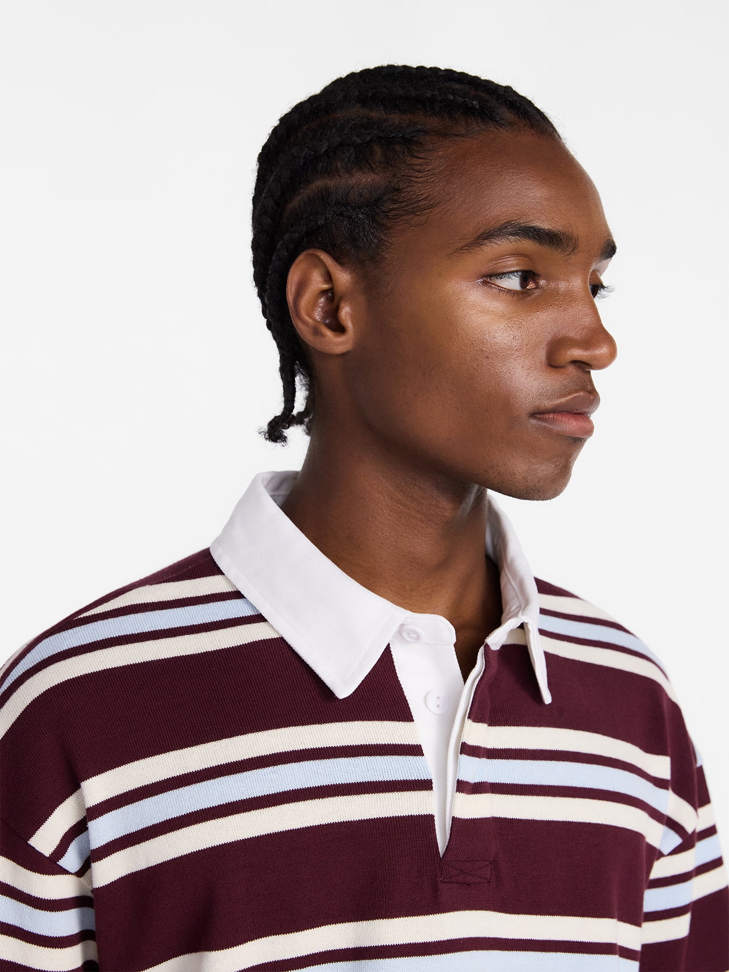No Boundaries Striped Rugby Shirt with Short Sleeves, Men's XS-4XLT