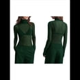 thumbnail image 3 of Top de Larga Ajustado de de Color Liso con Cuello Alto para Mujer, Camisa Transparente. Verde Oscuro S, 3 of 7