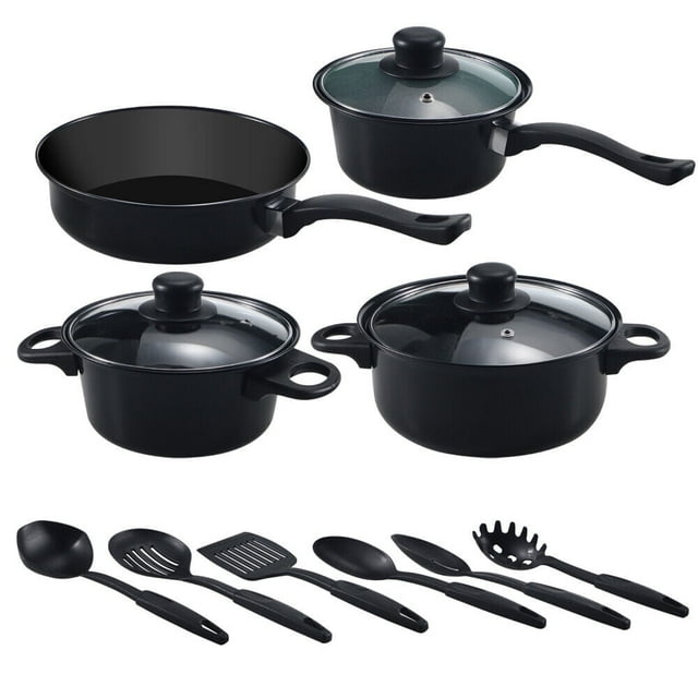 HLONK Black 13 Piece Cookware Set Nonstick Pots Pans Home Kitchen Cooking Non Stick