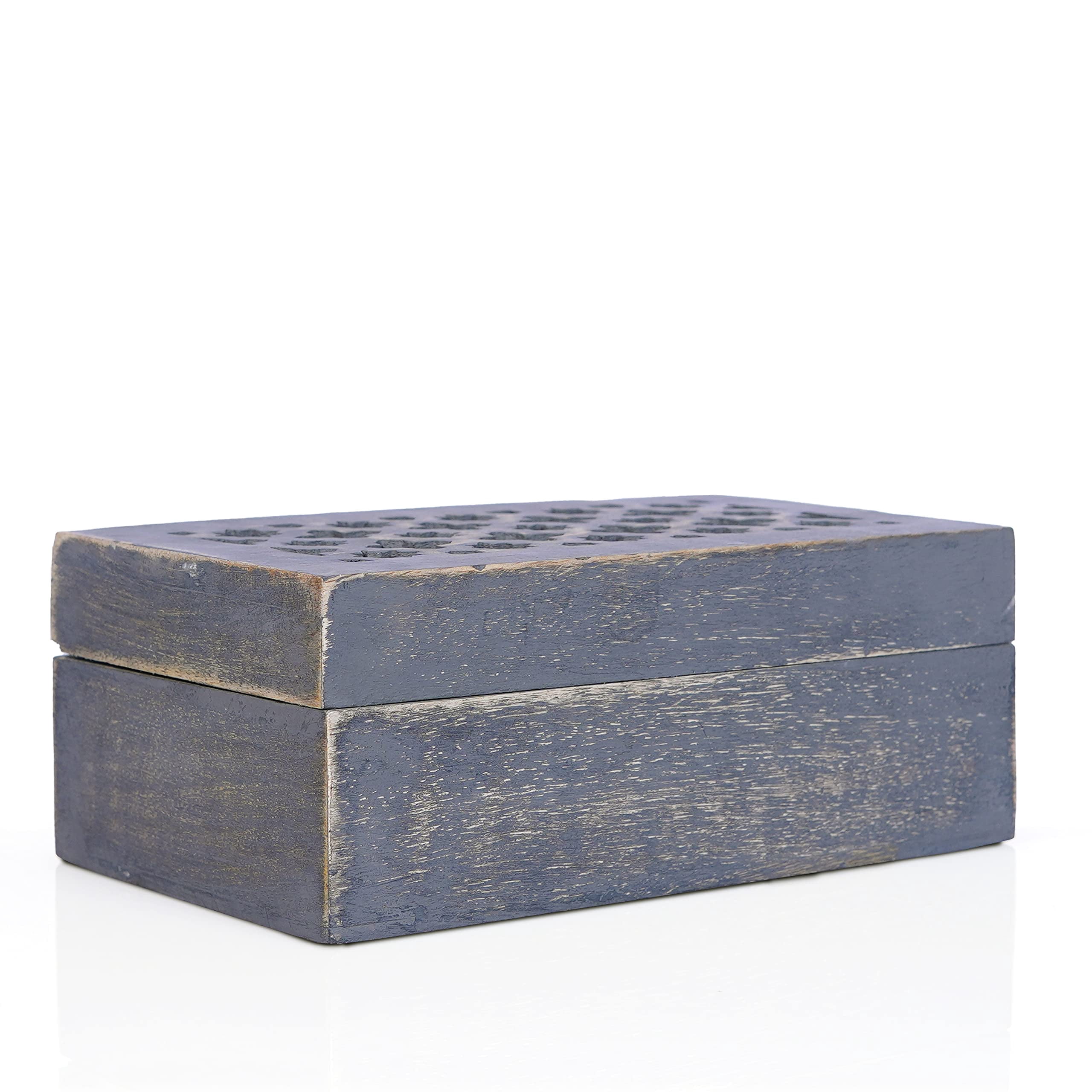 Mela Artisans Rustic Trellis Storage Box with Hinged Lid - Distressed Dove Grey Polish, Medium Size