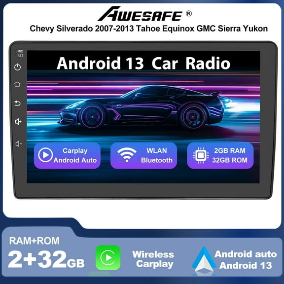 AWESAFE Car Radio Stereo for Chevy Silverado 2007-2013 GMC Sierra Yukon Android 13 Replacement Upgrade Stereo with Wireless CarPlay Android Auto Bluetooth WIFI FM