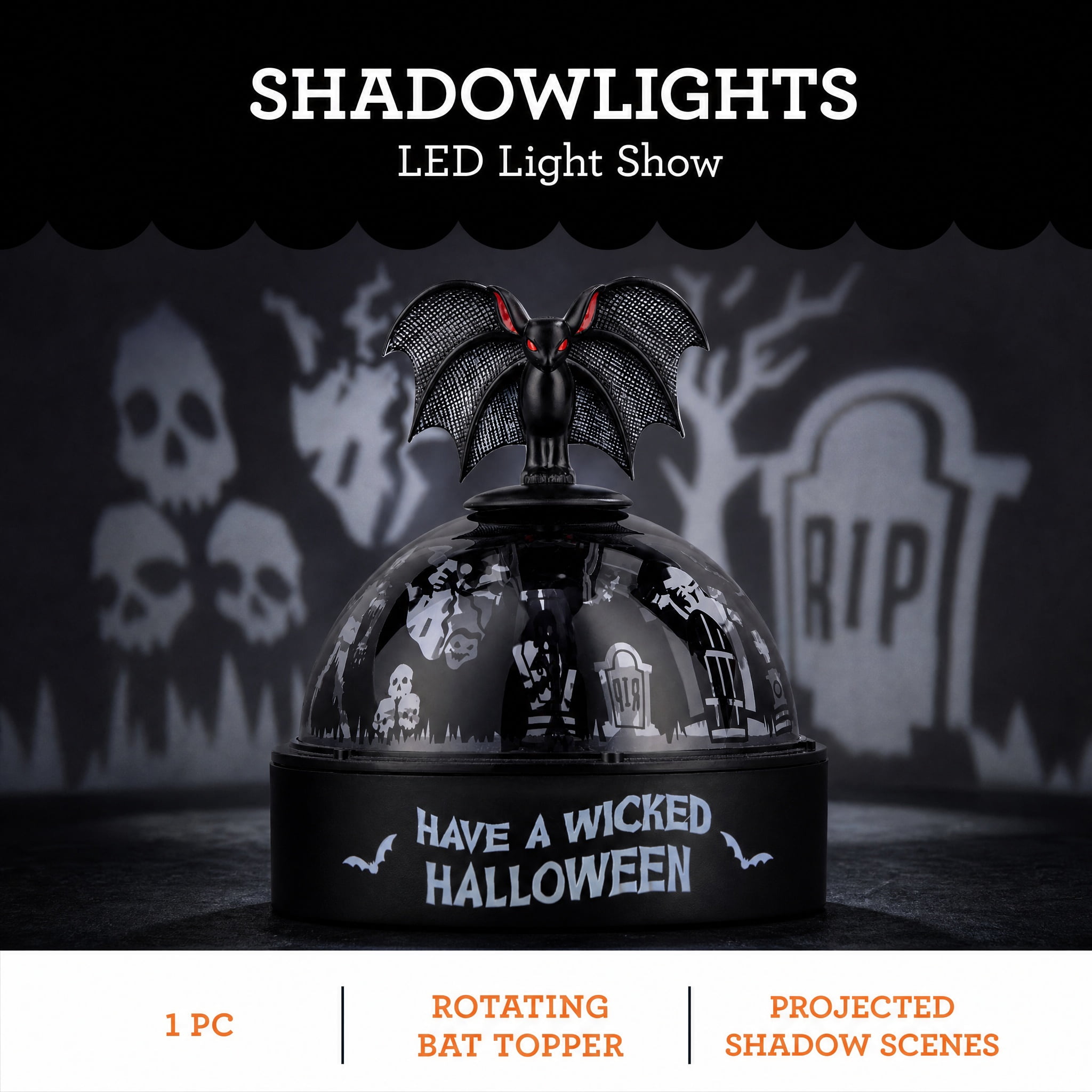 Halloween Light Show Illuminations Shadow Lights with Topper Haunted Bat Projection Light (Red/White)