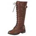 thumbnail image 1 of Forever Link Mango-27 Bottes à Talons Empilés à Lacets pour Femmes, Marron, 8, 1 of 4
