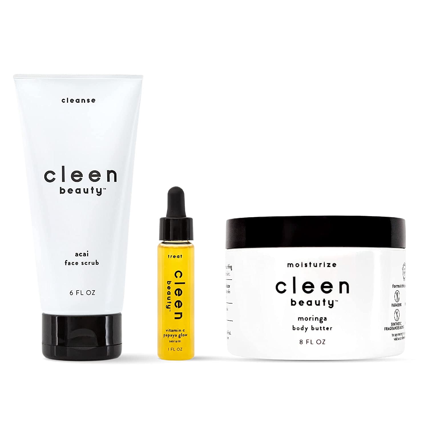 Cleen Beauty Cleanse Treat and Moisturize Skincare Set Cruelty Free