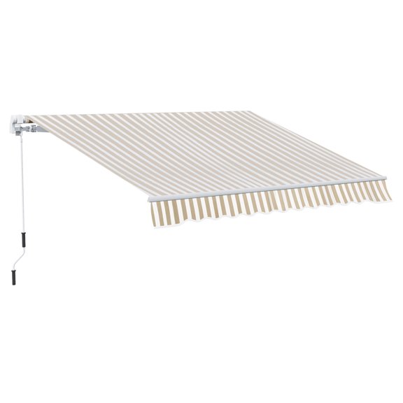 Miekor 12' x 10' Retractable Awning Patio Awnings Sun Shade Shelter with Manual Crank Handle, 280g/m² UV & Water-Resistant Fabric and Aluminum Frame for Deck, Balcony, Yard, Beige and White 0941