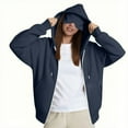 thumbnail image 5 of Oversized Sweatshirt for Women, Women's Zip Up Hoodies Sweatshirts Clothes Teen Girl Fall Casual Drawstring Jackets With Pockets Overcoat, Navy M, 5 of 9