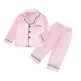 thumbnail image 2 of Antinious Solid Color Casual Home Wear Set Suitable for Boys and Girls,Toddler Winter Long Sleeve Sleepwear Outfits Sets,Children's Home Color Ding Imitation Silk Long Sleeved Set,Pink,80, 2 of 3