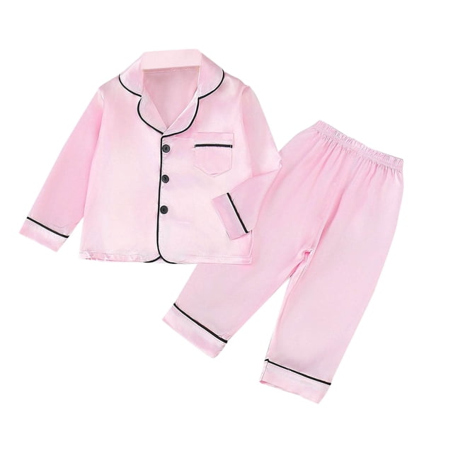 Odeerbi 1-5 Años Niños Niñas Pijama de Satén Con Solapa Entallada Camisa de Manga Larga Conjunto Suave Seda Ropa de Dormir Seda Conjuntos de Pijamas de Dos Piezas