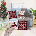 thumbnail image 2 of Merry Christmas Farmhouse Decorative Pillow Covers 18x18 Inch Set of 4 Black Red Buffalo Plaids Truck Xmas Trees Reindeer Snowflake Winter Holiday Throw Pillow Cases Cotton Linen Pillow Shams, 2 of 5