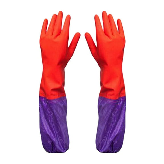 1 pair Winter Long Warm Waterproof Rubber Household Gloves for Cleaning and Dishwashing and Brushing and and W