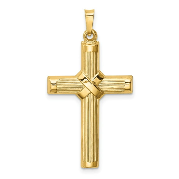 14k Yellow Gold Cross Pendant, Polished Textured Wrapped Design, Unisex, Jewelry Stores Network