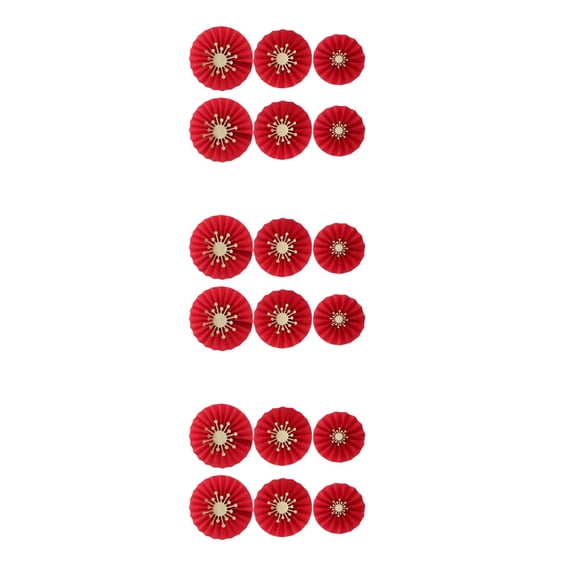 FRCOLOR 18 pcs  Red Paper Fans Flower Hanging Paper Fans Party Paper Fans Decoration For Tea Party Birthday Bridal Wedding Baby Graduation Events